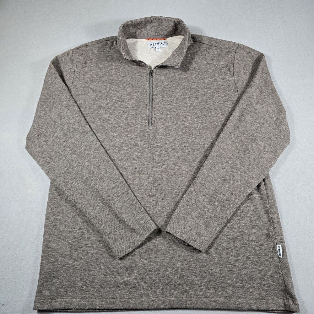 Wearfirst Men's 1/4 Zip Pullover Size Large Sweatshirt Brown Mock Neck Soft